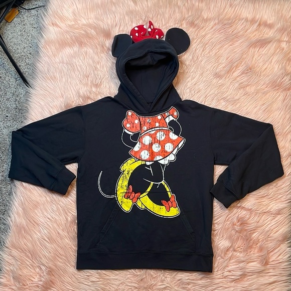 Disney Tops - Walt Disneyland Resort Minnie Mouse Sweater Hoodie w/ Ears & Bow‎ Black Youth XL